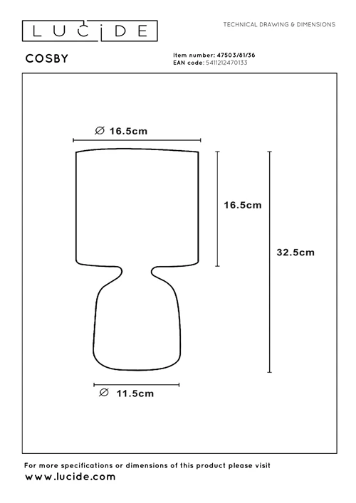 Lucide COSBY - Table lamp - Ø 16,5 cm - 1xE14 - Grey - technical